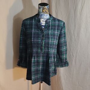 Kim Rogers Navy and Green Plaid Button Down Shirt